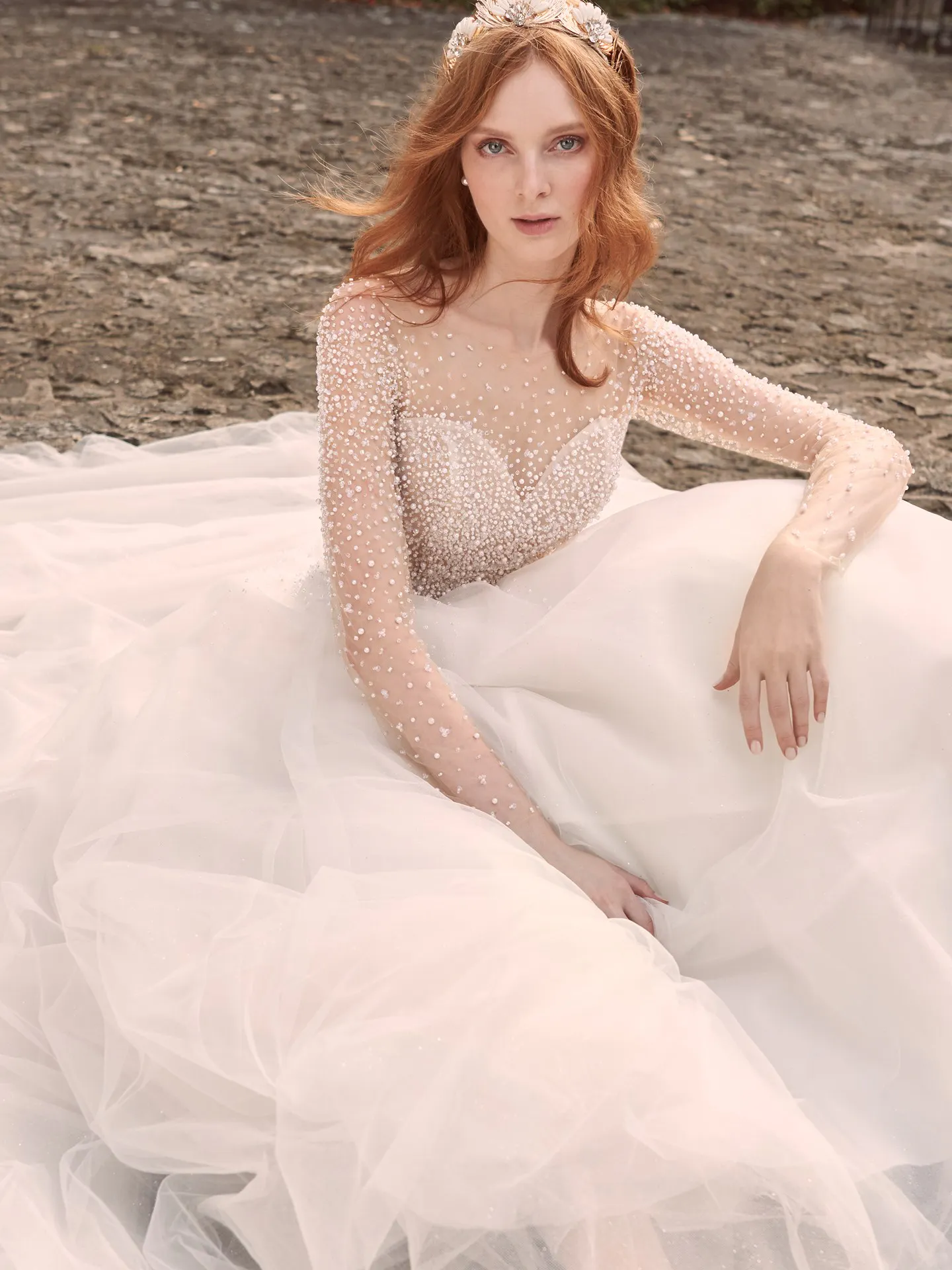Maggie Sottero Rosette Pearl Long Sleeve Ball Gown Wedding Dress 21MS356 Alt1