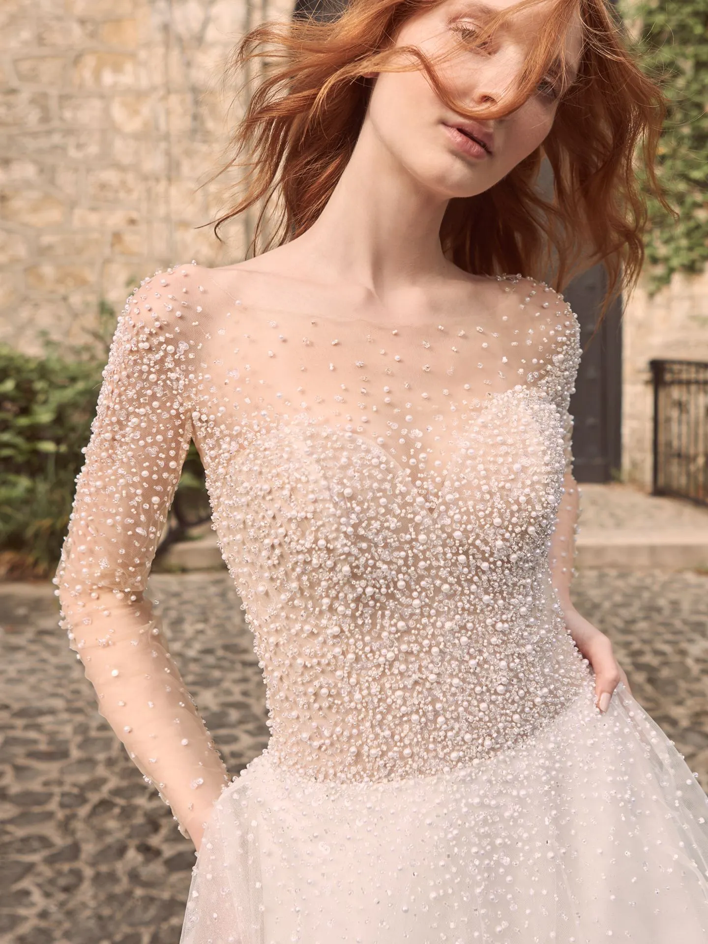 Maggie Sottero Rosette Pearl Long Sleeve Ball Gown Wedding Dress 21MS356 Alt2