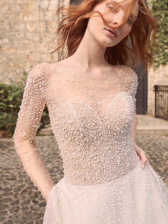 Maggie Sottero Rosette Pearl Long Sleeve Ball Gown Wedding Dress 21MS356 Alt2