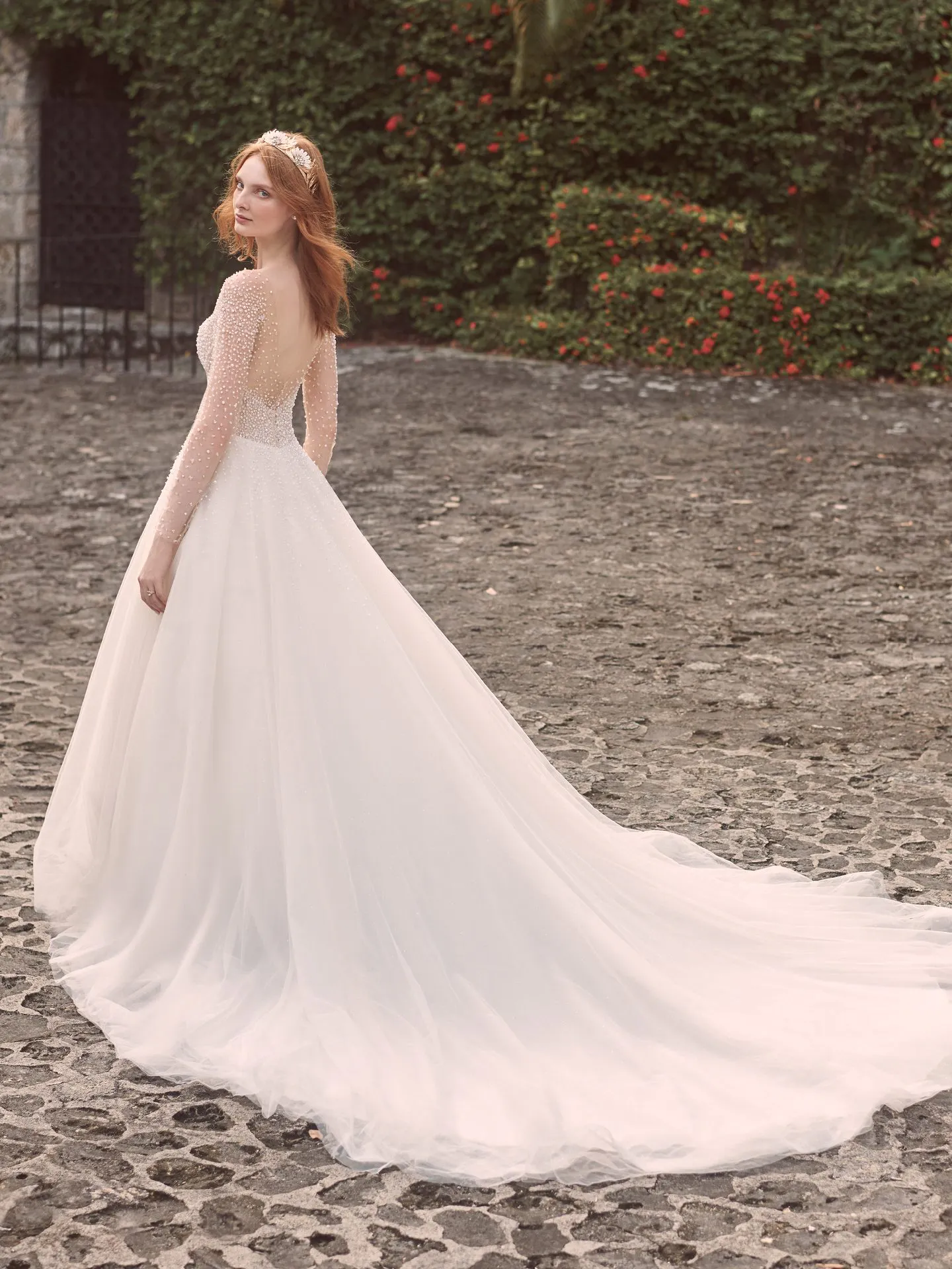 Maggie Sottero Rosette Pearl Long Sleeve Ball Gown Wedding Dress 21MS356 Alt6
