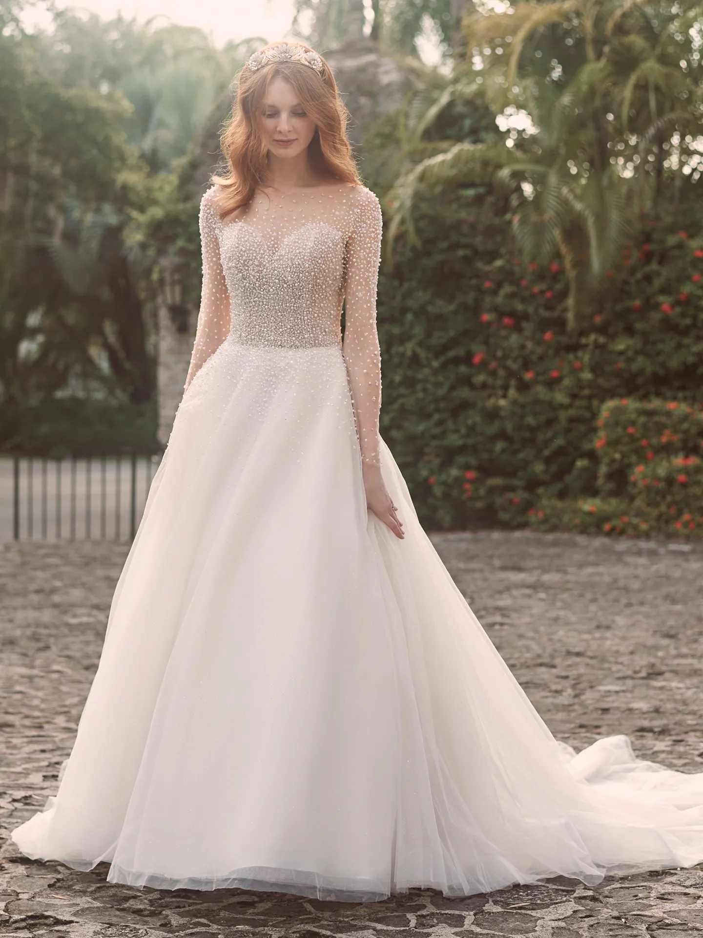 Maggie Sottero Rosette Pearl Long Sleeve Ball Gown Wedding Dress 21MS356 Main
