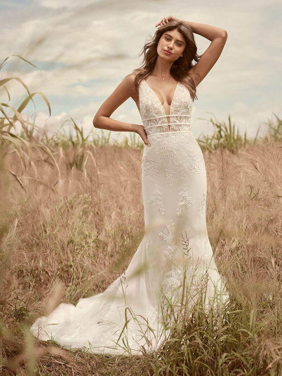 Rebecca Ingram Angie Illusion V-back Sheath Wedding Dress 21RT377 Alt2