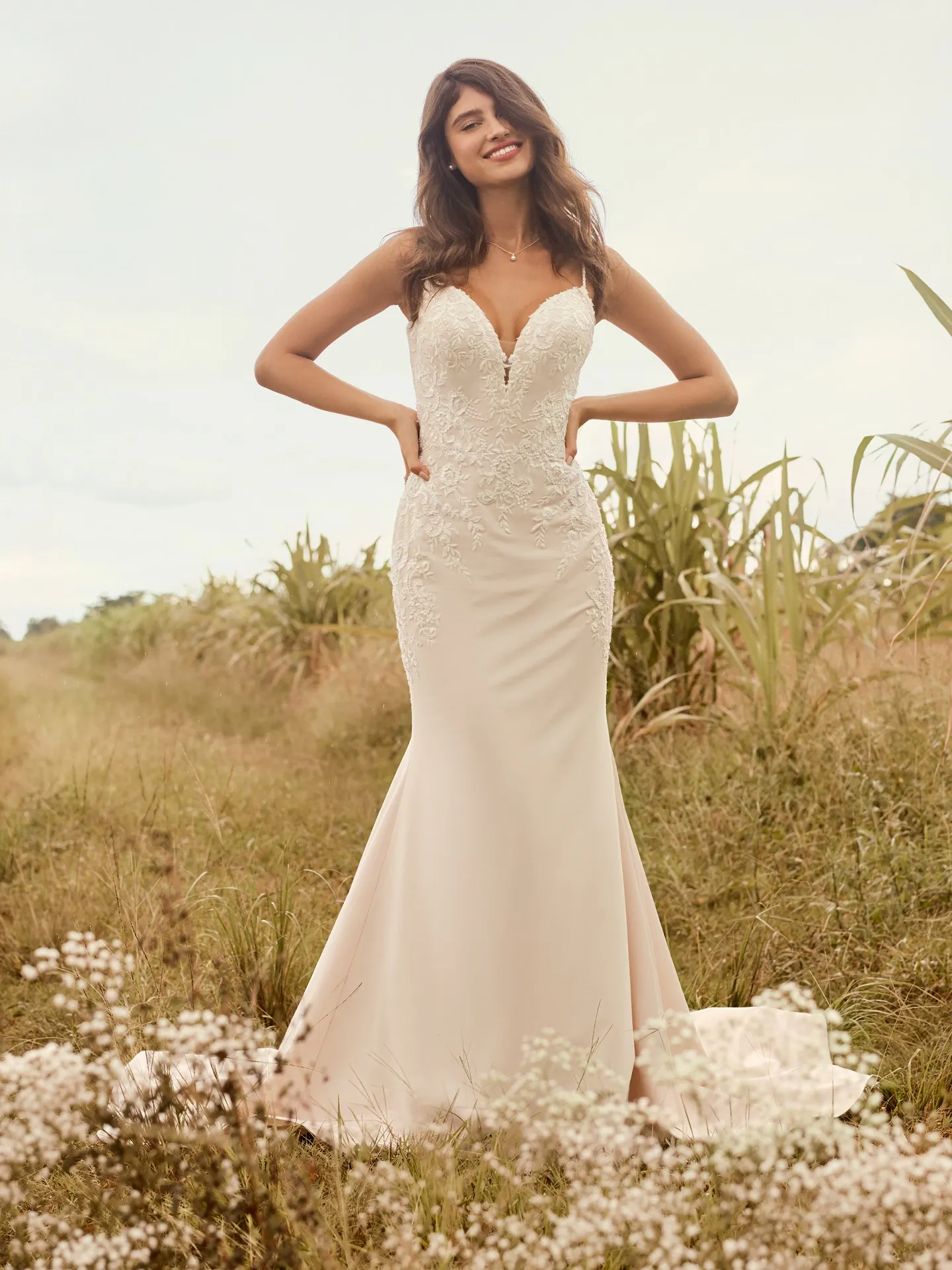 Rebecca Ingram Aubrey Simple Strapless Sheath Bridal Dress 21RN395 Alt1