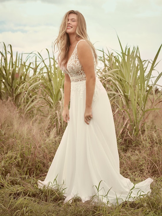 Rebecca Ingram Breanne Simple V-neck Chiffon Bridal Gown 21RS384 Alt1