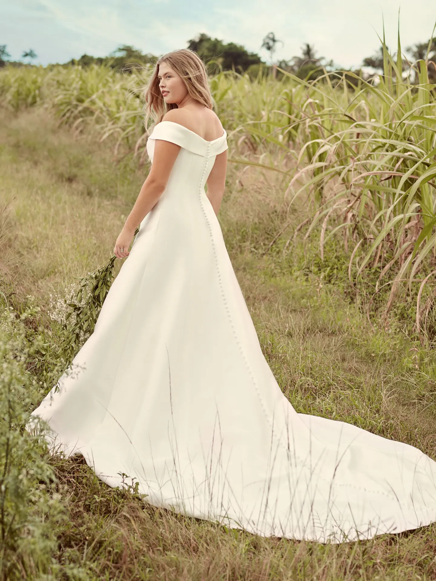 Rebecca Ingram Coral Mikado Off-the-Shoulder A-line Wedding Dress 21RT421 Alt2