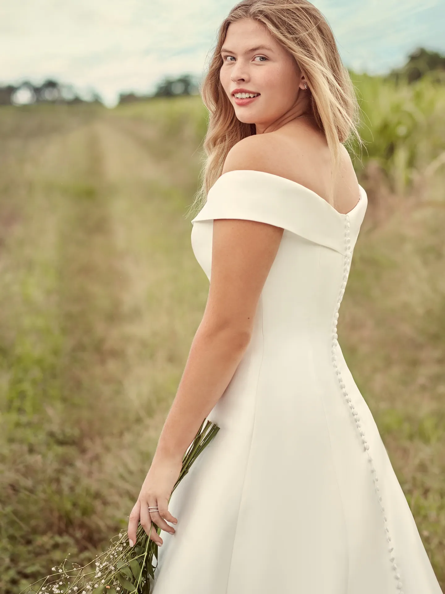 Rebecca Ingram Coral Mikado Off-the-Shoulder A-line Wedding Dress 21RT421 Alt3