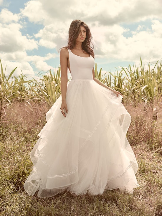 Rebecca Ingram Rosemary Minimalist Tiered Tulle Ball Gown Wedding Dress 21RW379 Alt7