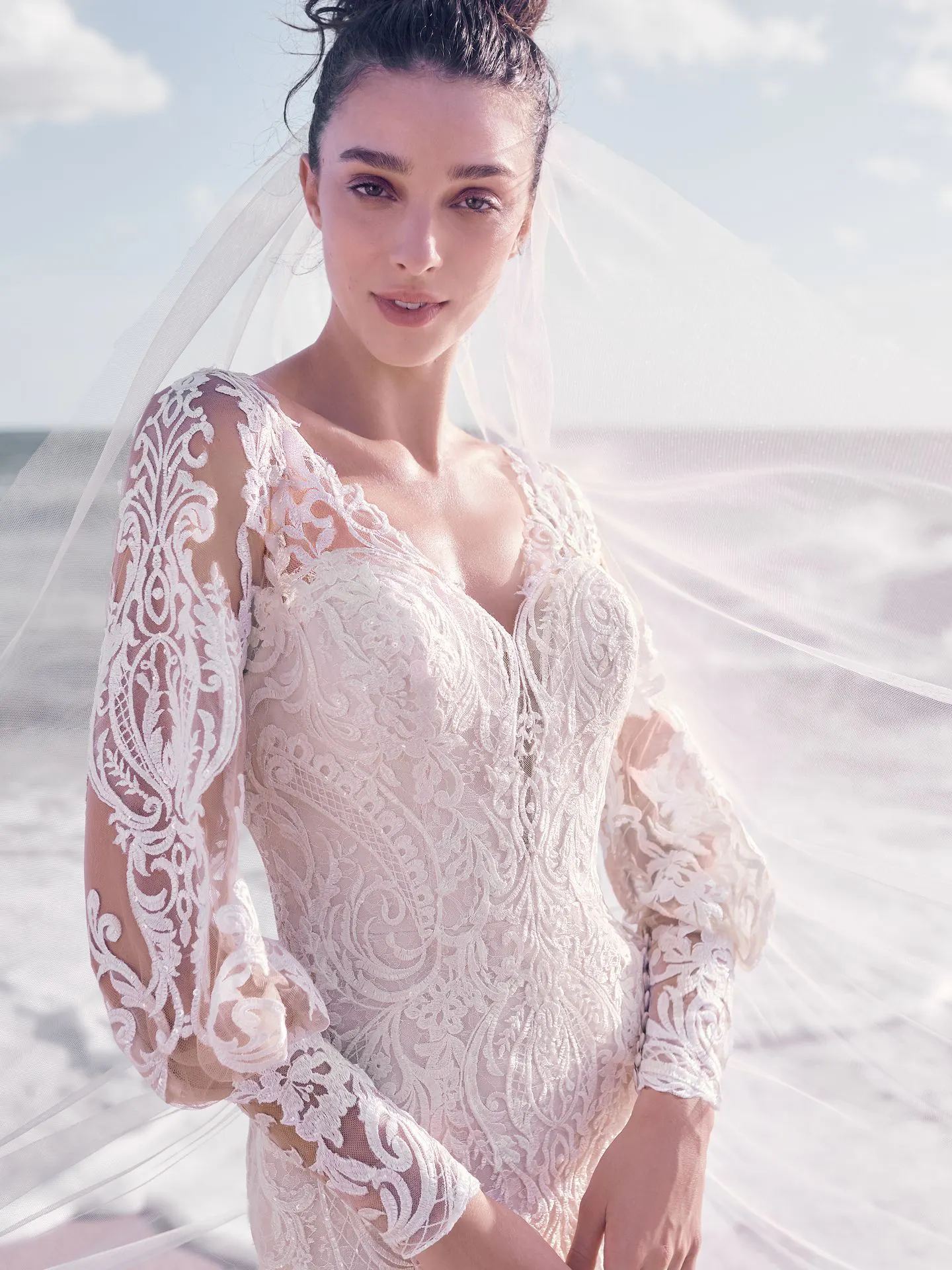 Sottero and Midgley Bellamy Vintage Bishop Sleeve Bridal Gown with Detachable Overskirt 21SW370 Alt2