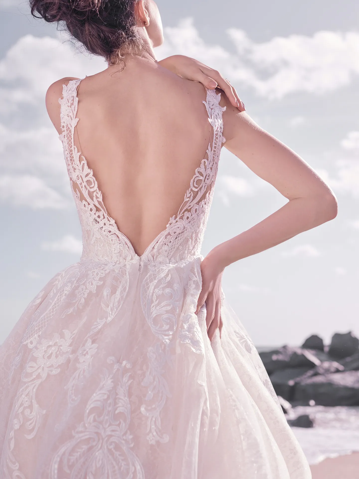 Sottero and Midgley Bellamy Vintage Bishop Sleeve Bridal Gown with Detachable Overskirt 21SW370 Alt6