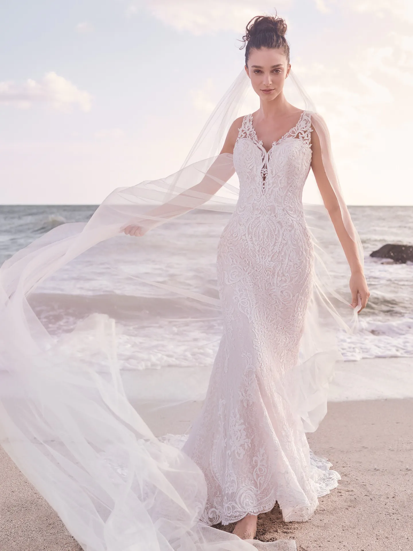 Sottero and Midgley Bellamy Vintage Bishop Sleeve Bridal Gown with Detachable Overskirt 21SW370 Main