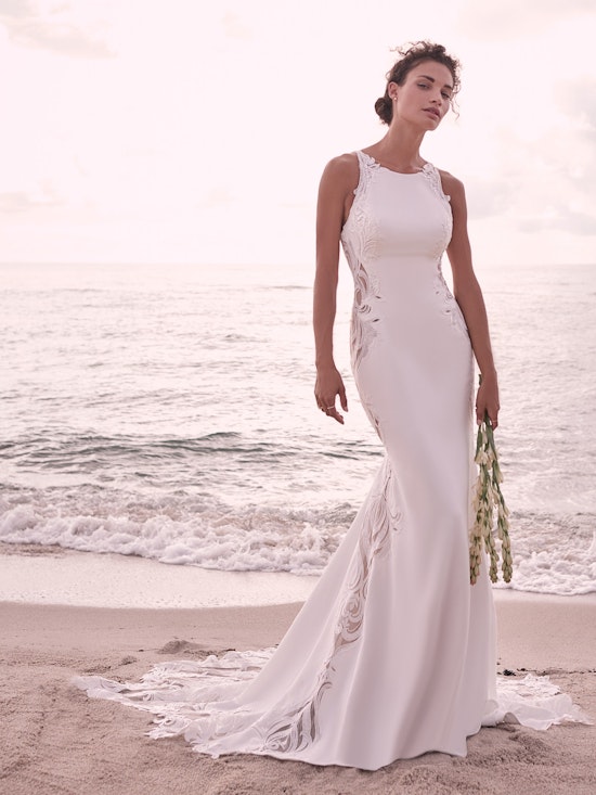 Sottero and Midgley Davis Halter Neck Crepe Wedding Gown with Illusion Lace Cut Outs 21SC431 Alt5