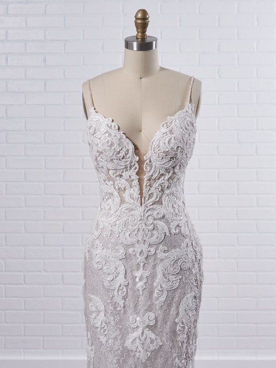 Maggie Sottero Tuscany Royale Sparkly lace sheath bridal dress with illusion lace double train 21MS347 Color3