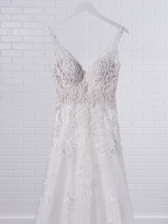 Maggie Sottero Johanna Illusion lace sleeve A-line wedding gown inspired by modern royalty 21MS349 Color1