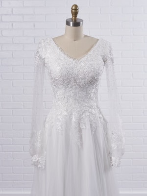 Maggie Sottero Pamela Leigh Modest illusion bishop sleeve wedding dress for a whimsical look 21MS353 Color1