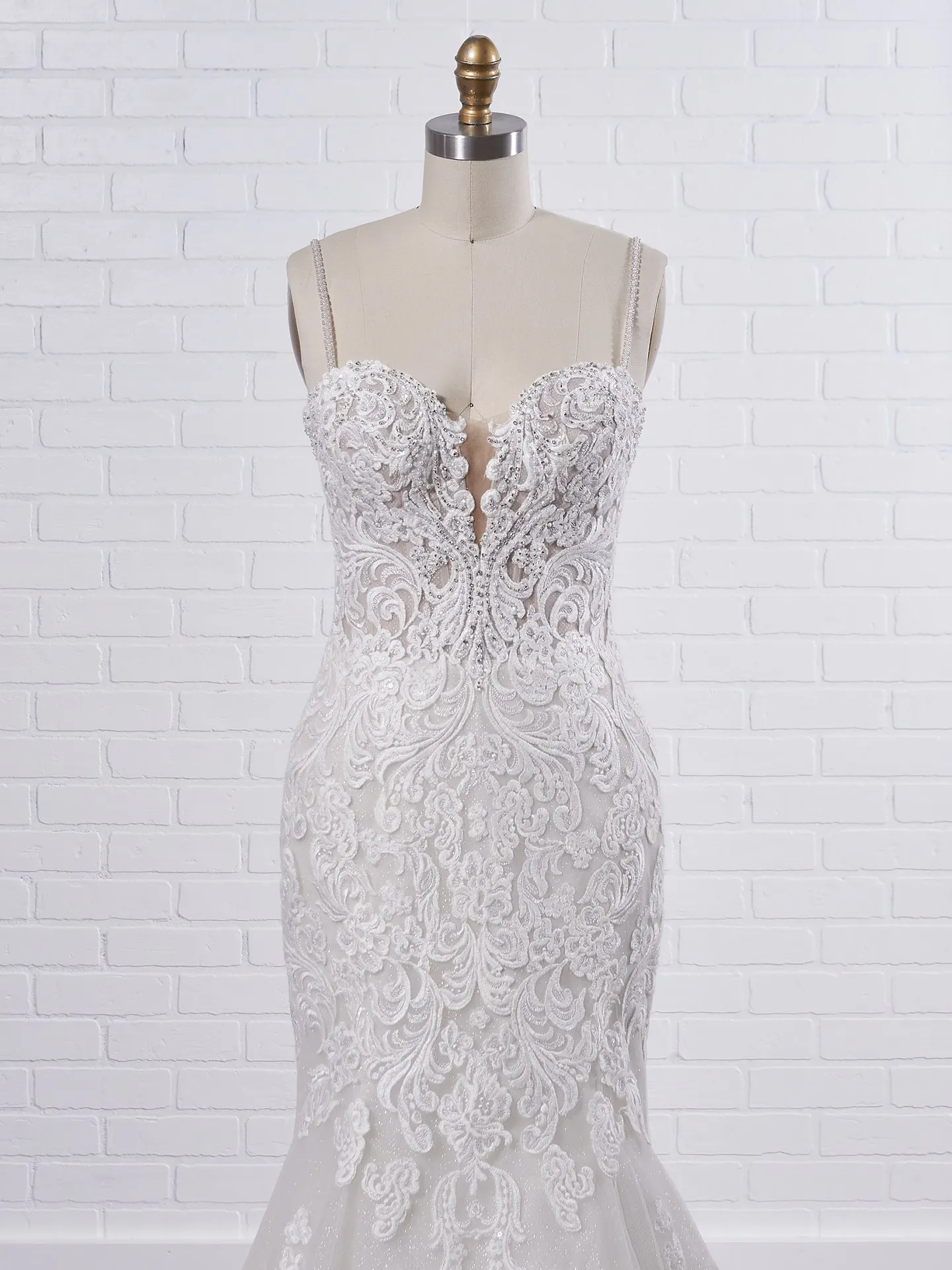 Maggie Sottero Fiona Sparkly lace fit-and-flare bridal dress with off-the-shoulder sleeves 21MS366 Color1