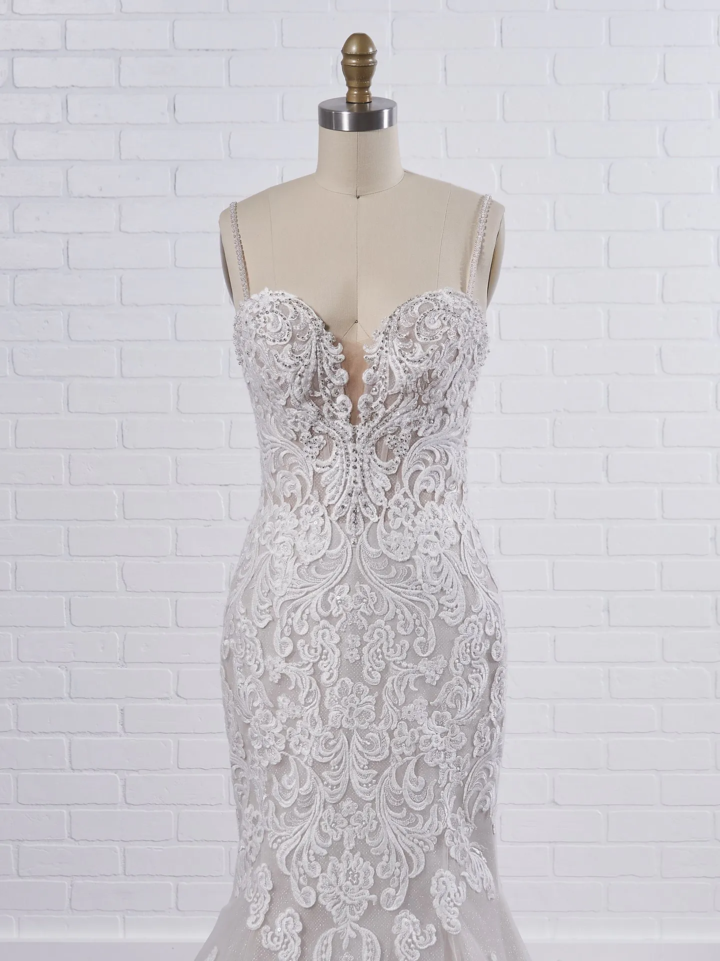 Maggie Sottero Fiona Sparkly lace fit-and-flare bridal dress with off-the-shoulder sleeves 21MS366 Color3