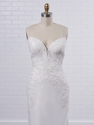 Rebecca Ingram Aubrey Simple spaghetti strap sheath bridal dress with a touch of sparkle 21RN395 Color1