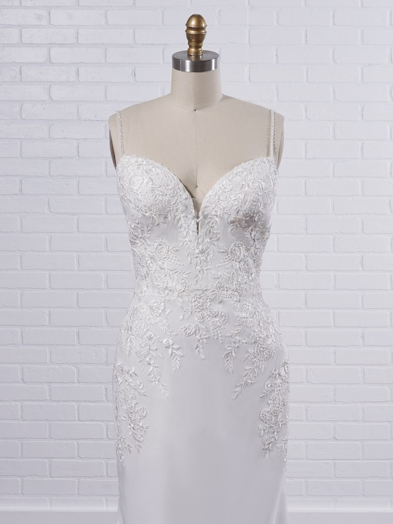 Rebecca Ingram Aubrey Simple spaghetti strap sheath bridal dress with a touch of sparkle 21RN395 Color1