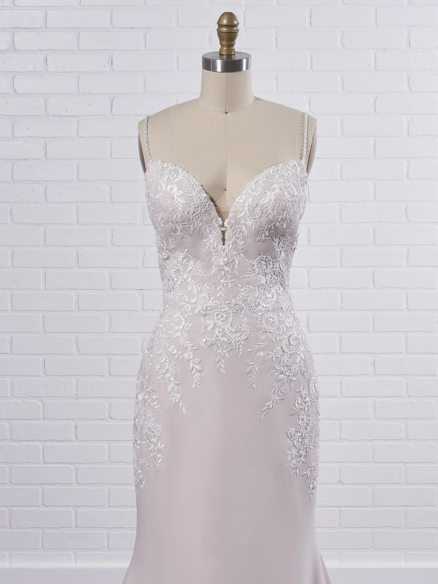 Rebecca Ingram Aubrey Simple spaghetti strap sheath bridal dress with a touch of sparkle 21RN395 Color2