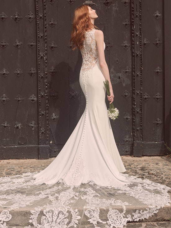 Maggie Sottero Alyssa Minimalist modern crepe wedding gown with a statement back 21MW352 Alt3