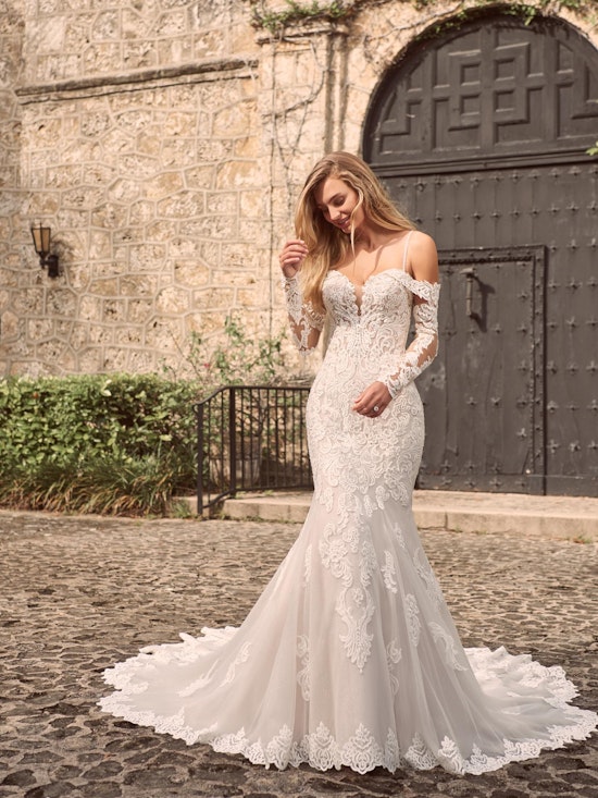 Simple Lace Fit and Flare Wedding Dress