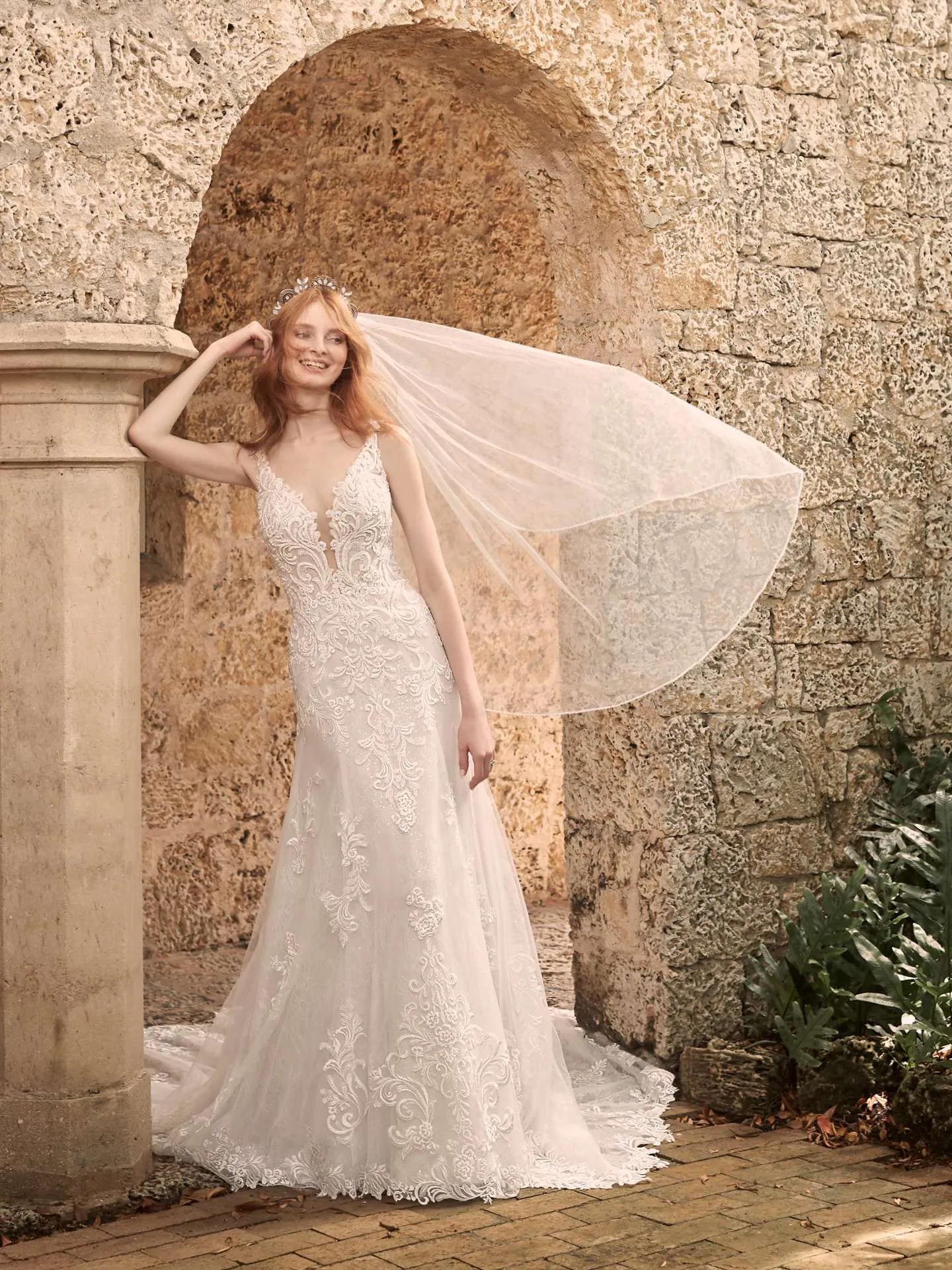Maggie Sottero Johanna Illusion lace sleeve A-line wedding gown inspired by modern royalty 21MS349 Alt10