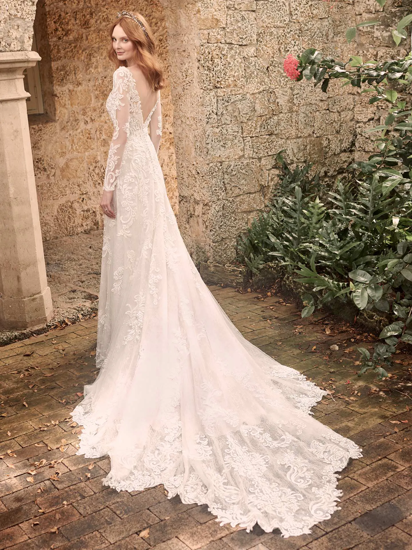 Maggie Sottero Johanna Illusion lace sleeve A-line wedding gown inspired by modern royalty 21MS349 Alt11