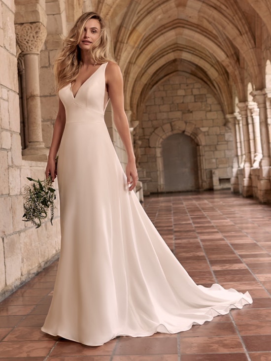 Maggie Sottero Josephine Chic and modern minimalist crepe A-line wedding dress 21MW374 Alt7