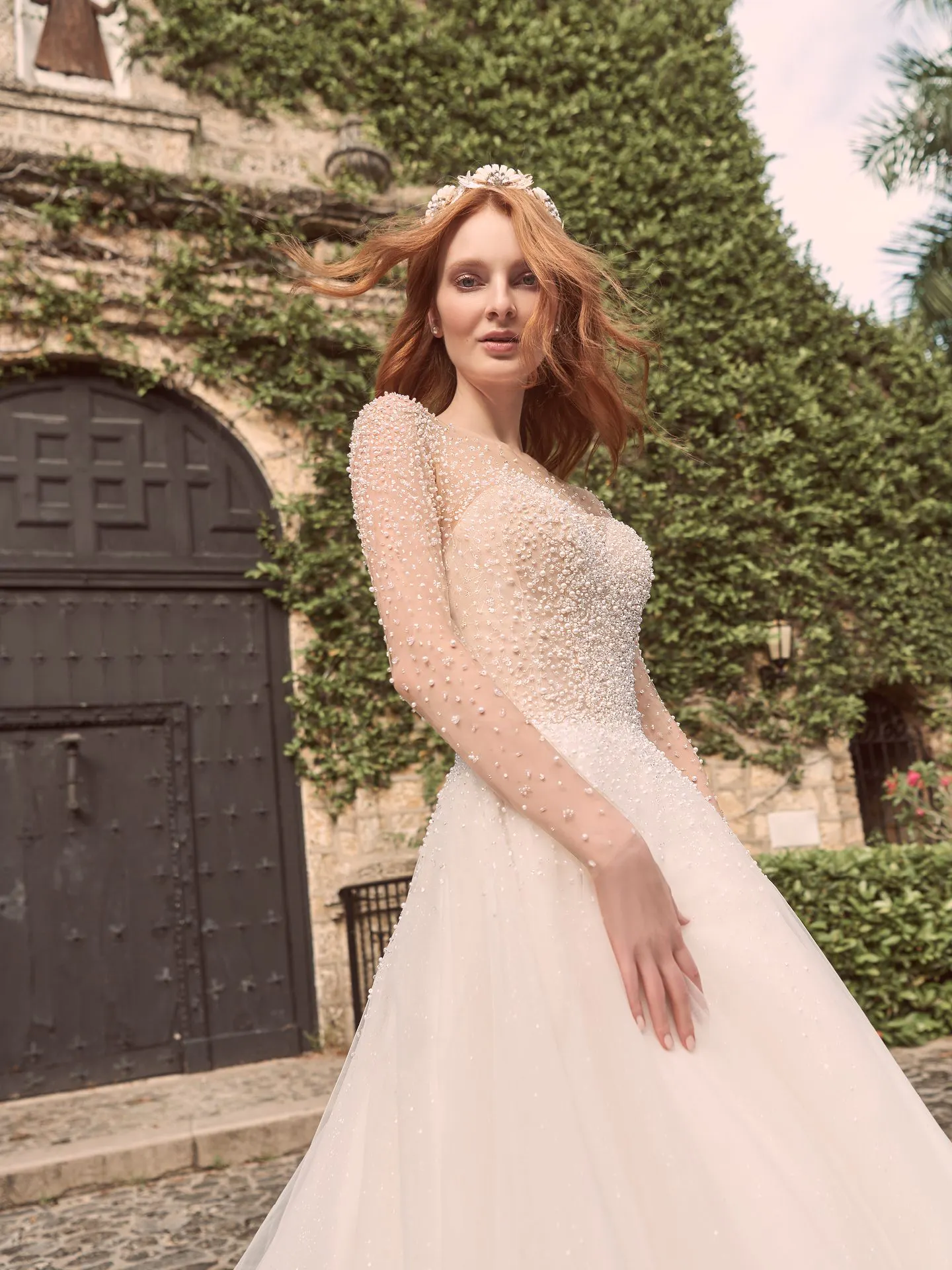 Maggie Sottero Rosette Pearl long sleeve ball gown wedding dress with exquisite beading 21MS356 Alt9