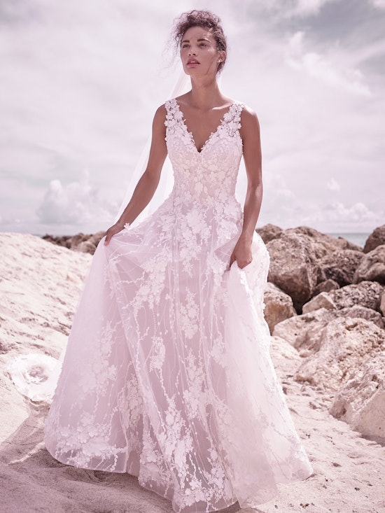 Sottero and Midgley Reeve Luxurious 3-D floral lace ball gown wedding dress with long sleeves 21SC430 Alt5