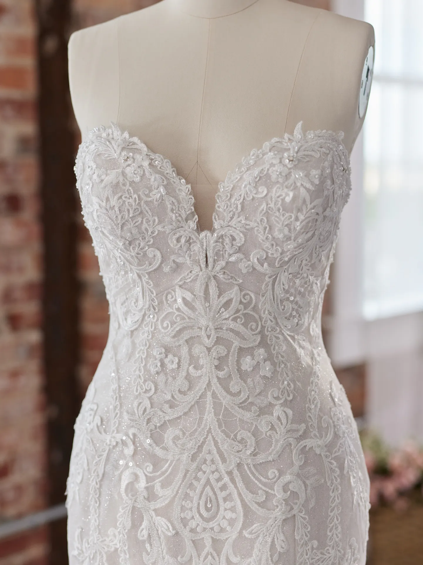 Maggie Sottero Frederique detailed lace embroidery front view