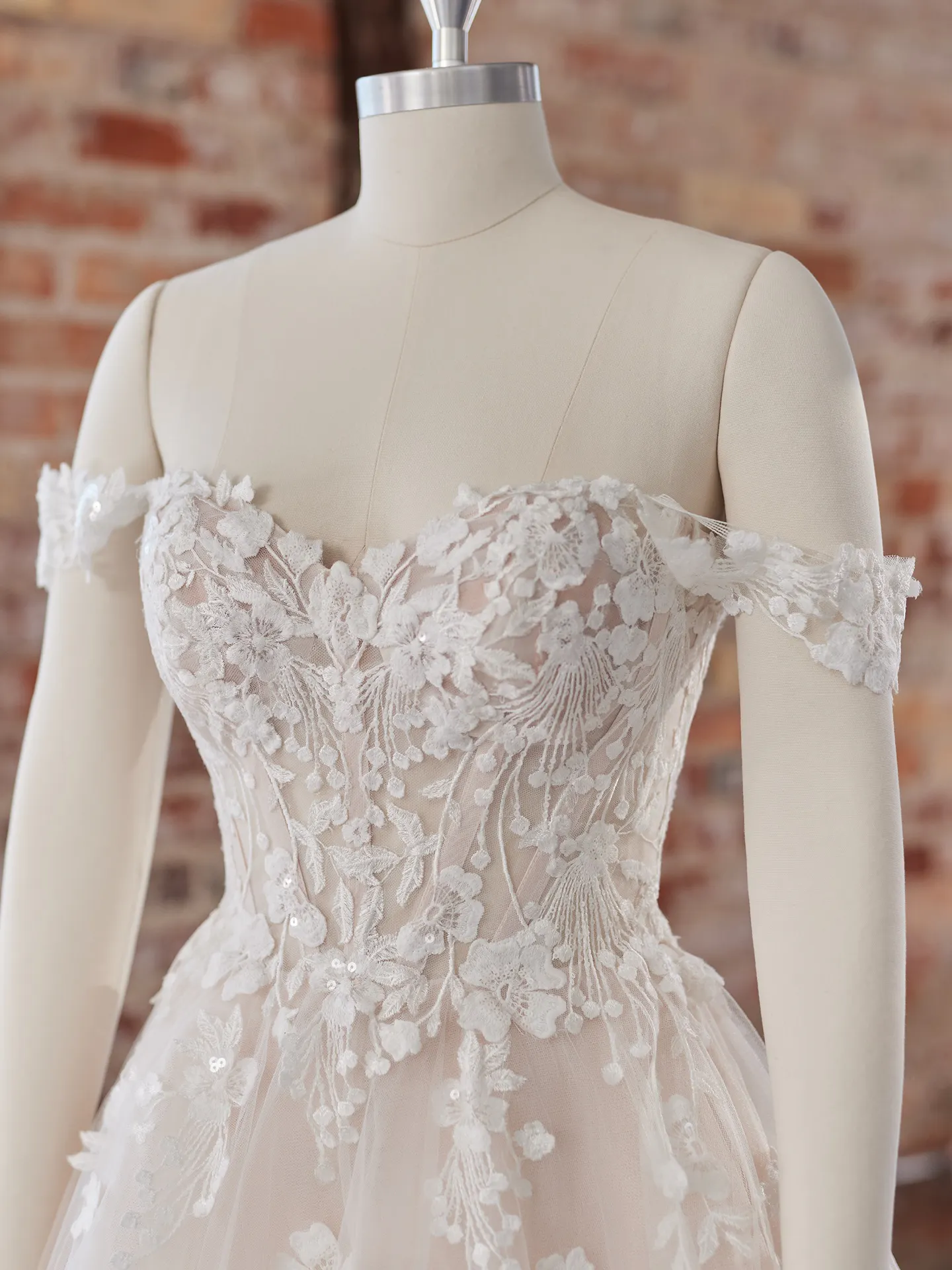 Maggie Sottero Harlem off-the-shoulder lace gown front view