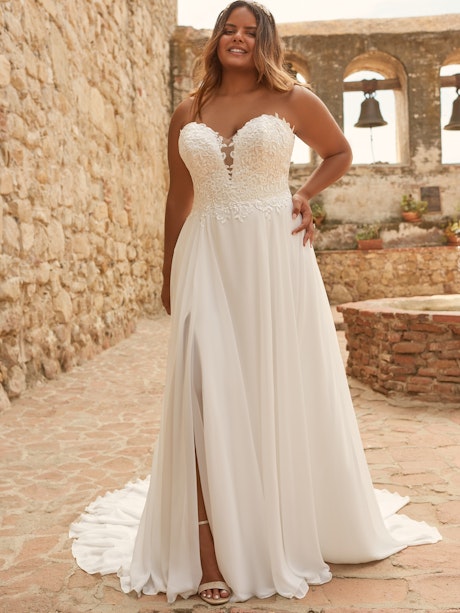 Sweetheart Strapless A-Line Chiffon Wedding Dress Bridal Gown -  TheCelebrityDresses