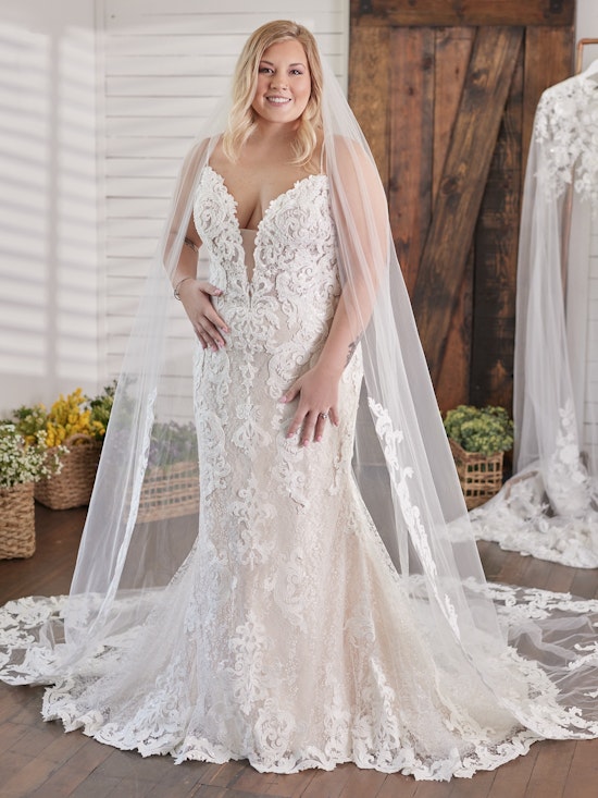 Maggie Sottero Lace sheath Wedding Dress Curve Tuscany Lynette 8MS794MC Alt4