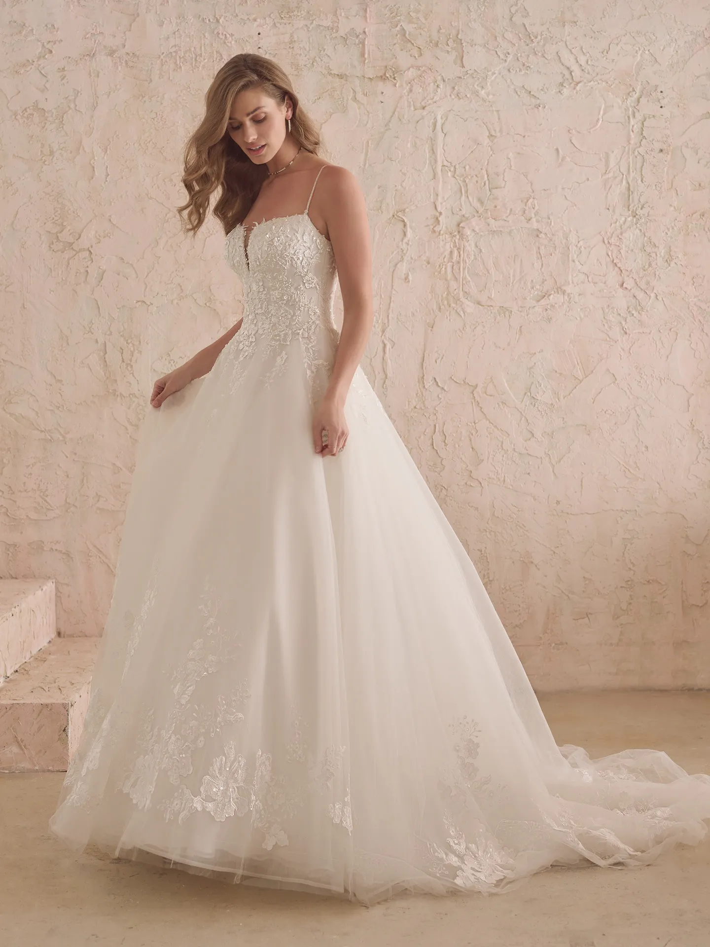 Casey sparkly ballgown front view with lace details by Maggie Sottero