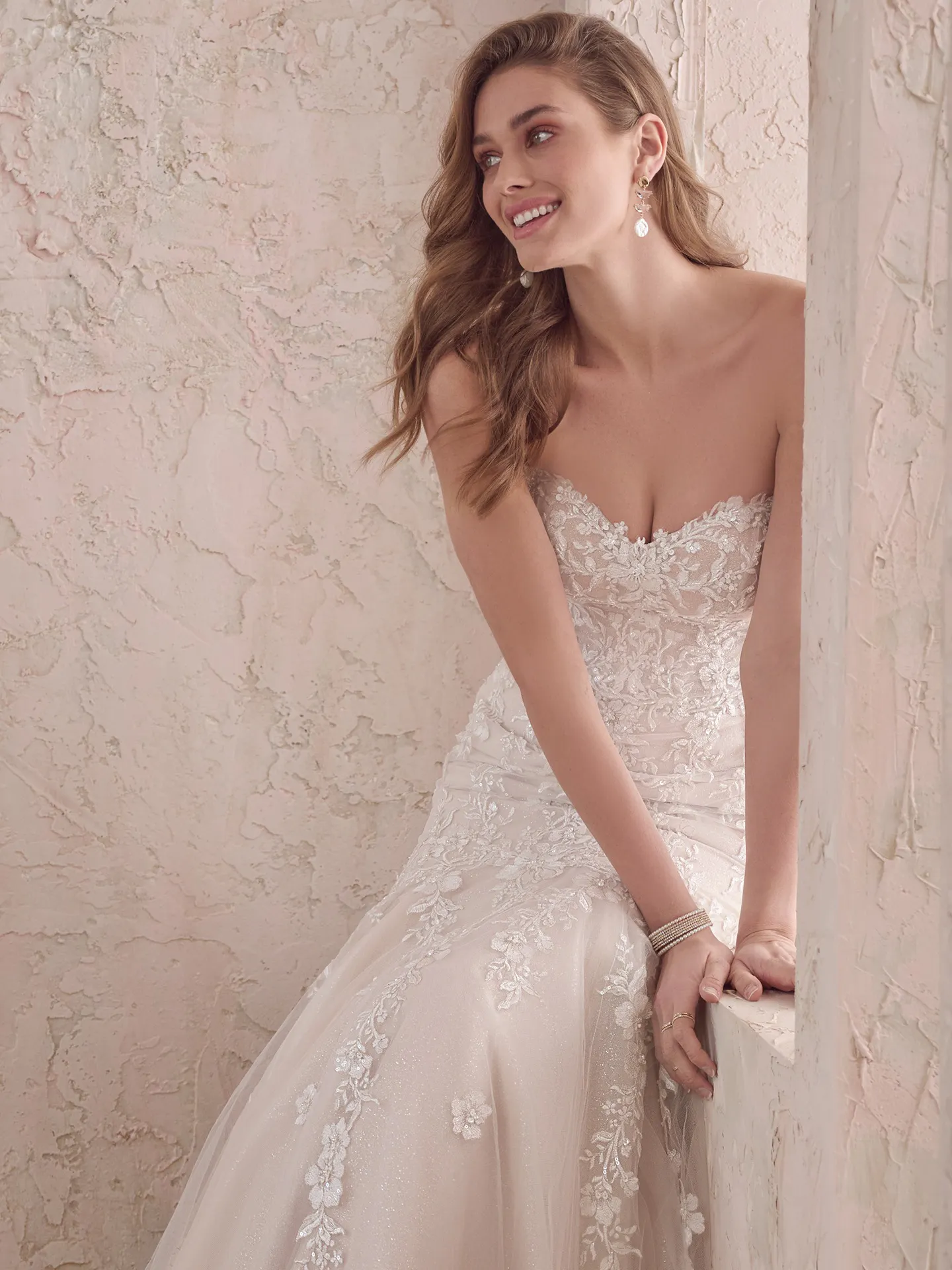 Lennon floral beaded mermaid gown front view, Maggie Sottero