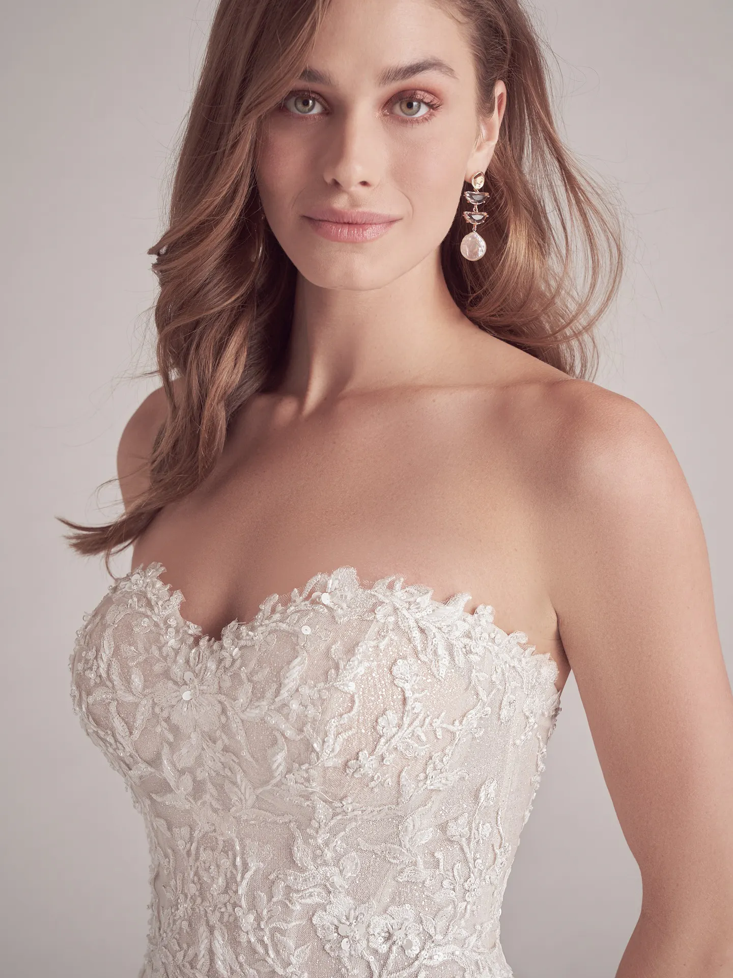 Maggie Sottero Lennon floral beaded gown front close-up
