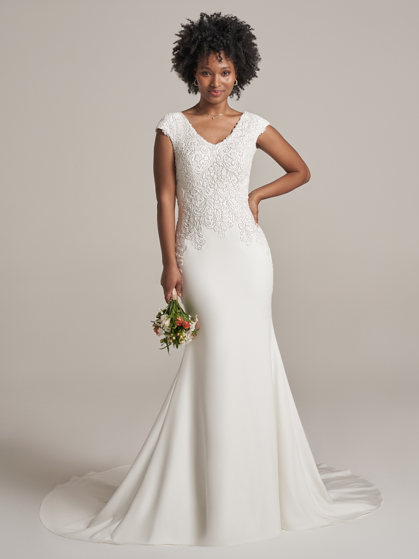 Beaded Fit And Flare Wedding Dress With Off The Shoulder Long Sleeves |  Kleinfeld Bridal