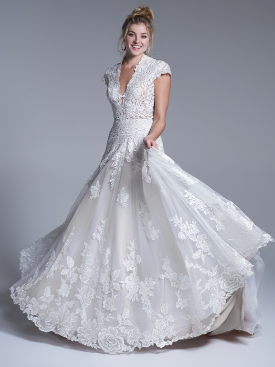 Kingsley Keyhole Back Floral Lace A-Line Wedding Dress