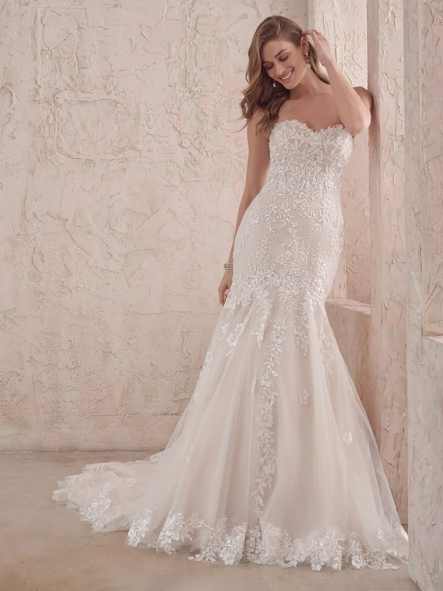 Maggie Sottero Lennon front view floral beaded mermaid gown