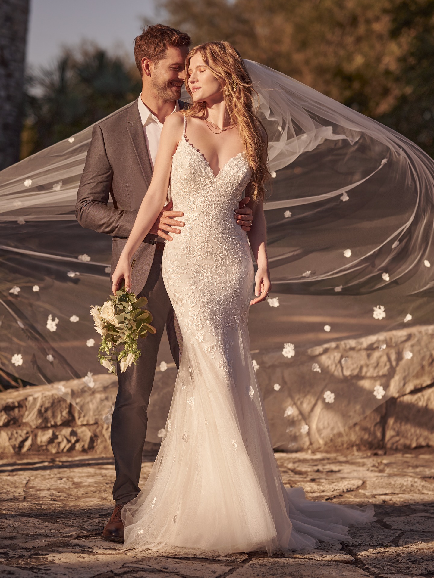Amanda Lynette Shimmery Floral Lace Plus Size Wedding Gown