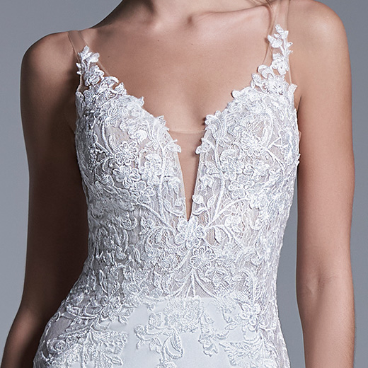 Octavia Sexy Beaded Crepe Wedding Gown with Lace Train