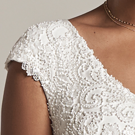 Fleur Leigh Romantic Beaded Cap Sleeve Modest Wedding Dress