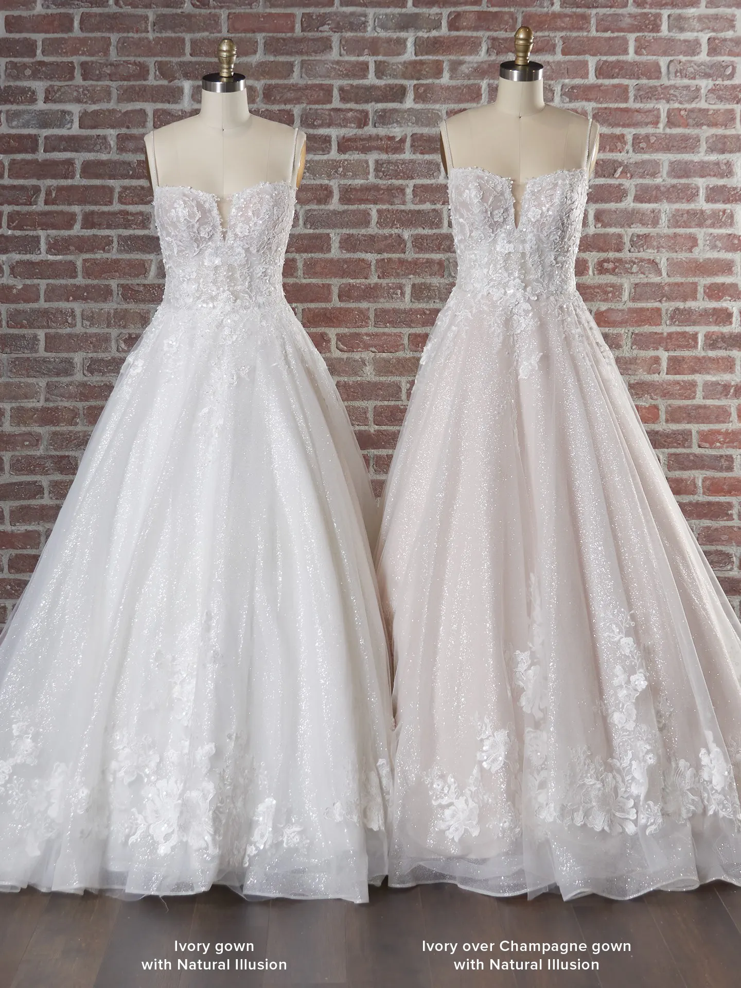 Maggie Sottero Casey ballgown front view with natural illusion text