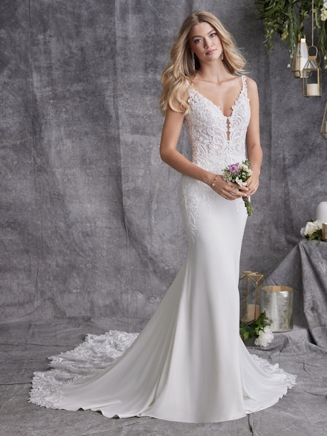 Sheath Wedding Dress with Beaded Illusion Neckline