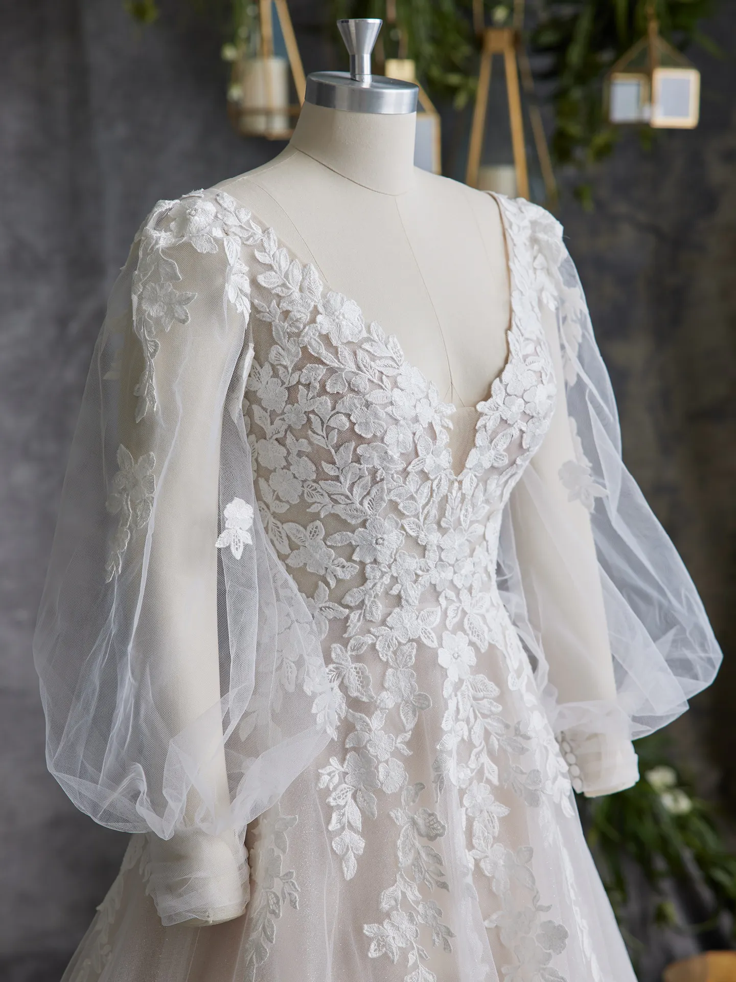 Maggie Sottero Alexandria front view lace bishop sleeves