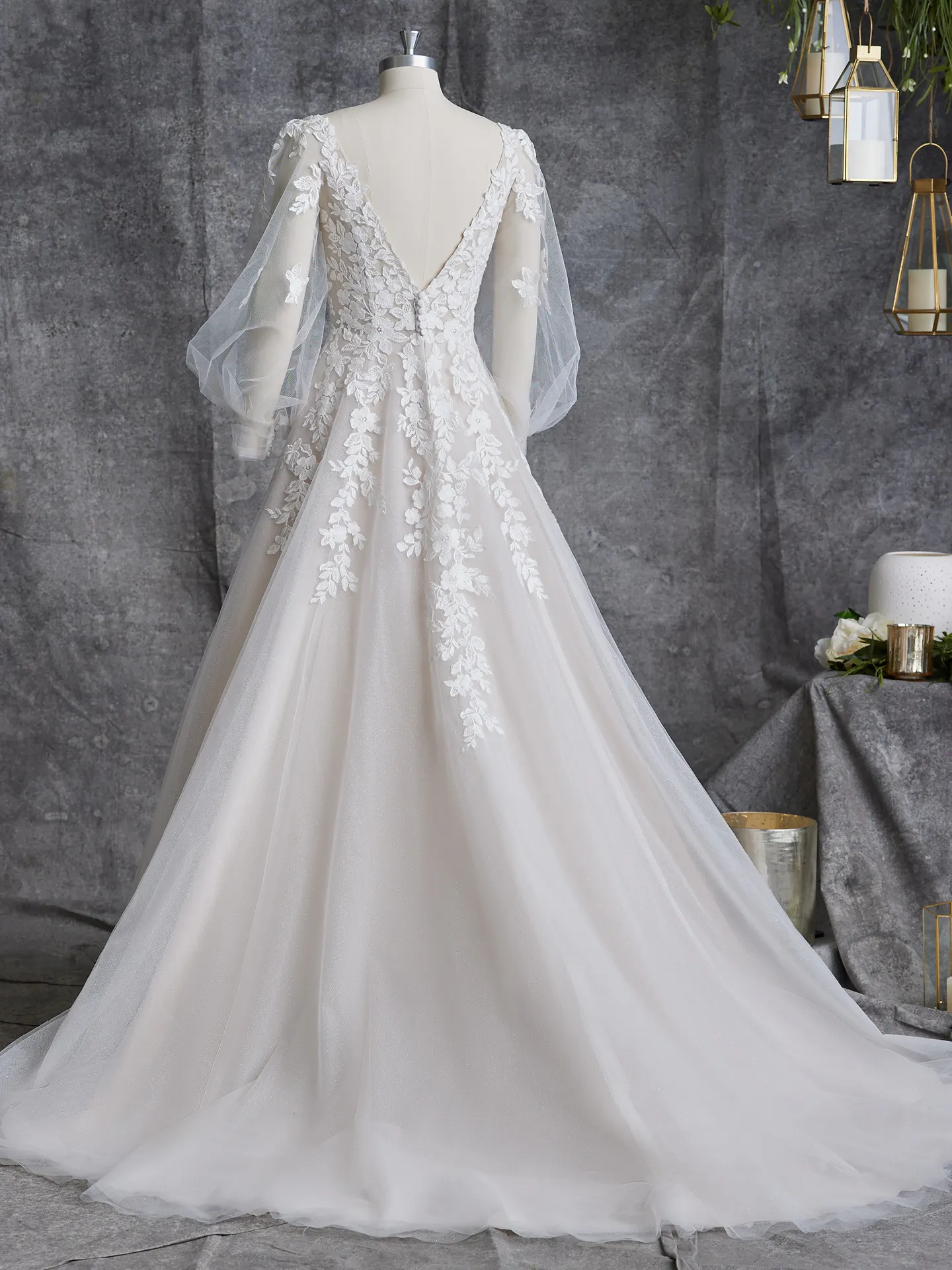 alexandria back view floral lace bishop sleeves maggie sottero