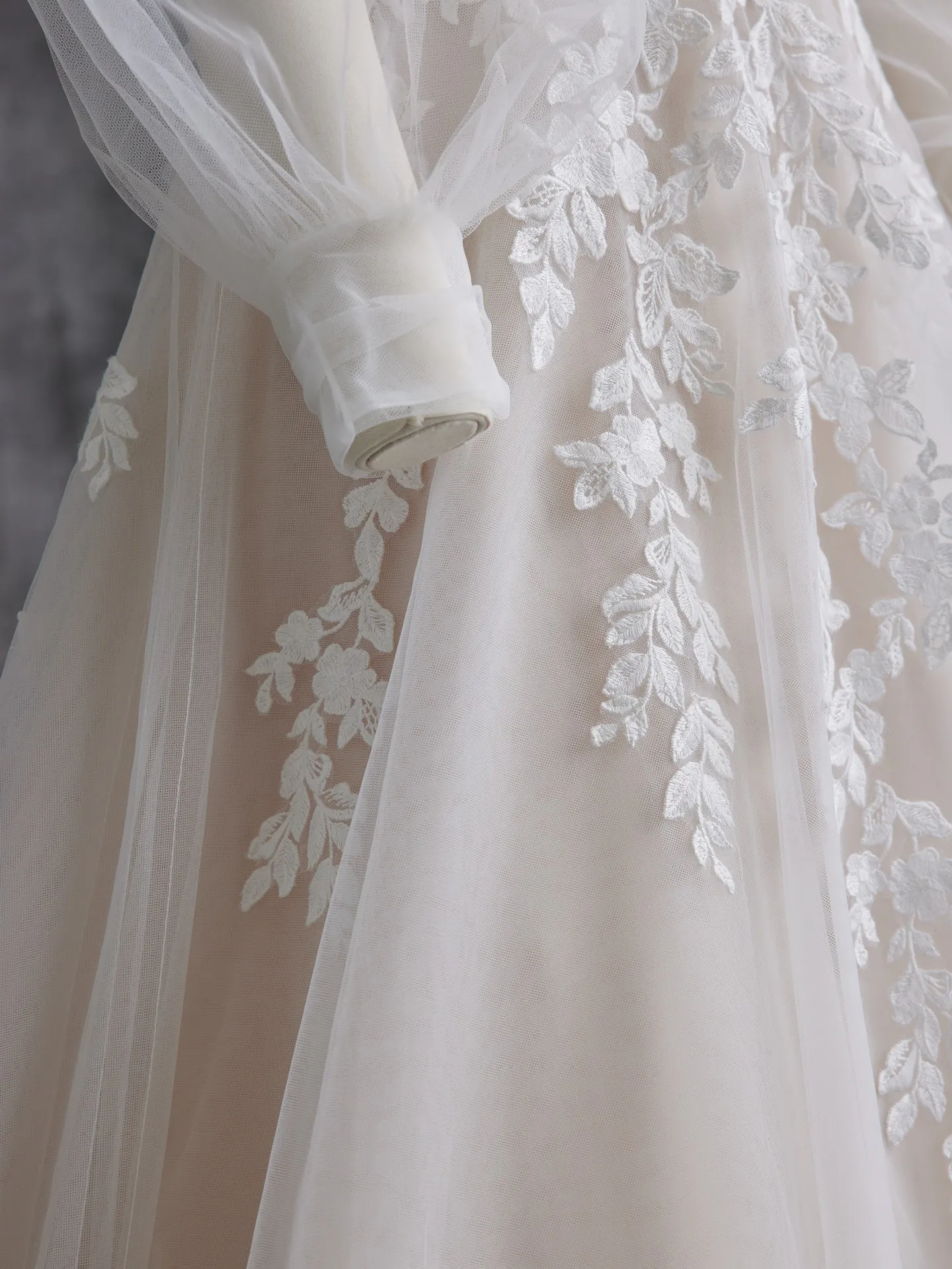 Alexandria dress lace detail and sheer bishop sleeve Maggie Sottero