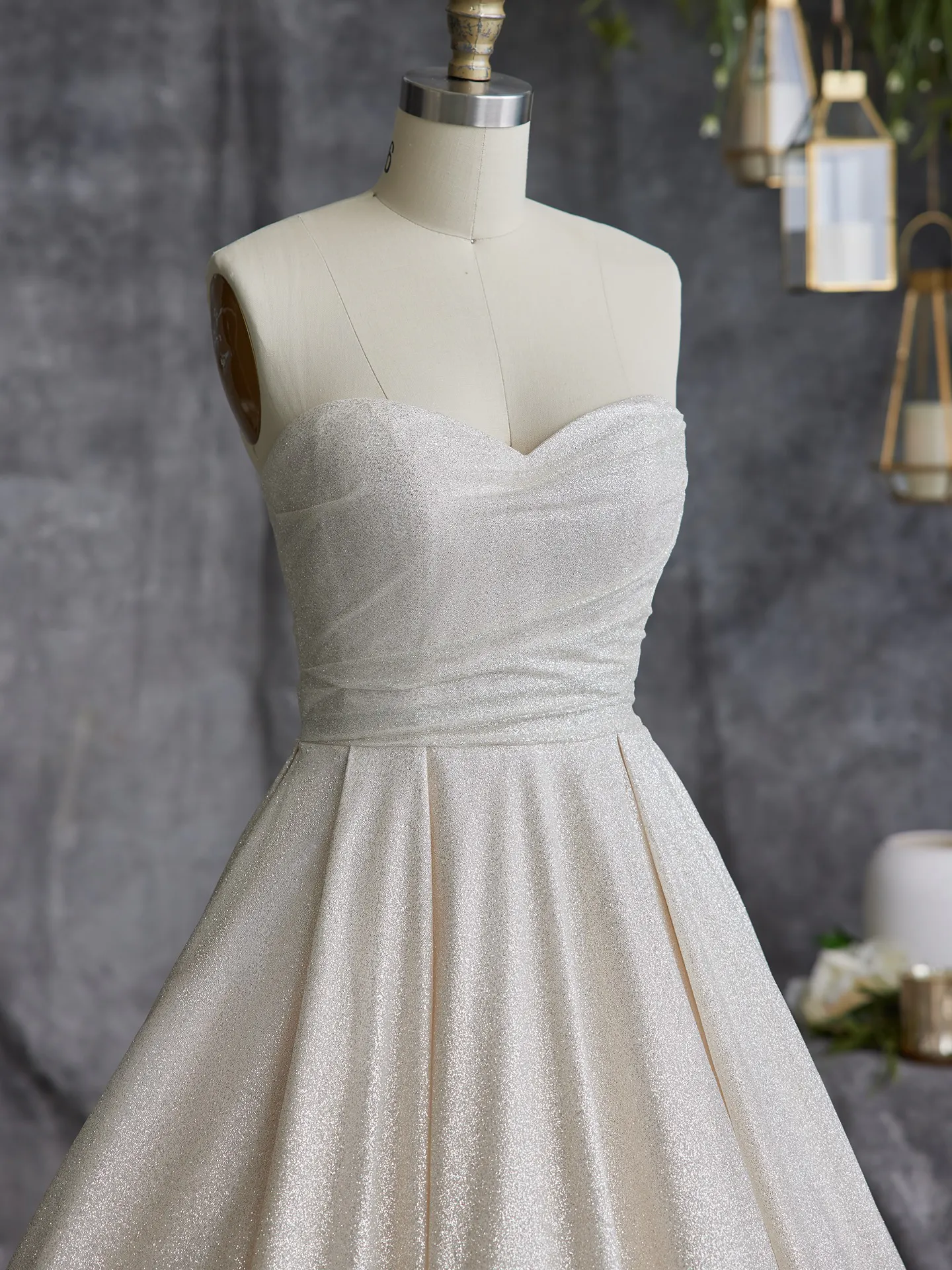 Anniston shimmery ballgown front view dress form