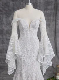 Long illusion boho lace wedding bell sleeves with romance